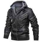 Herren Winter Kunstlederjacke gefüttert mit Kapuze – Bikerjacke in Lederoptik