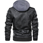 Herren Winter Kunstlederjacke gefüttert mit Kapuze – Bikerjacke in Lederoptik