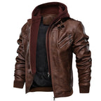 Herren Winter Kunstlederjacke gefüttert mit Kapuze – Bikerjacke in Lederoptik
