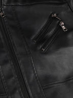 Herren Bikerjacke aus Kunstleder mit Kapuze, Schnallendetails und Reißverschlusstaschen