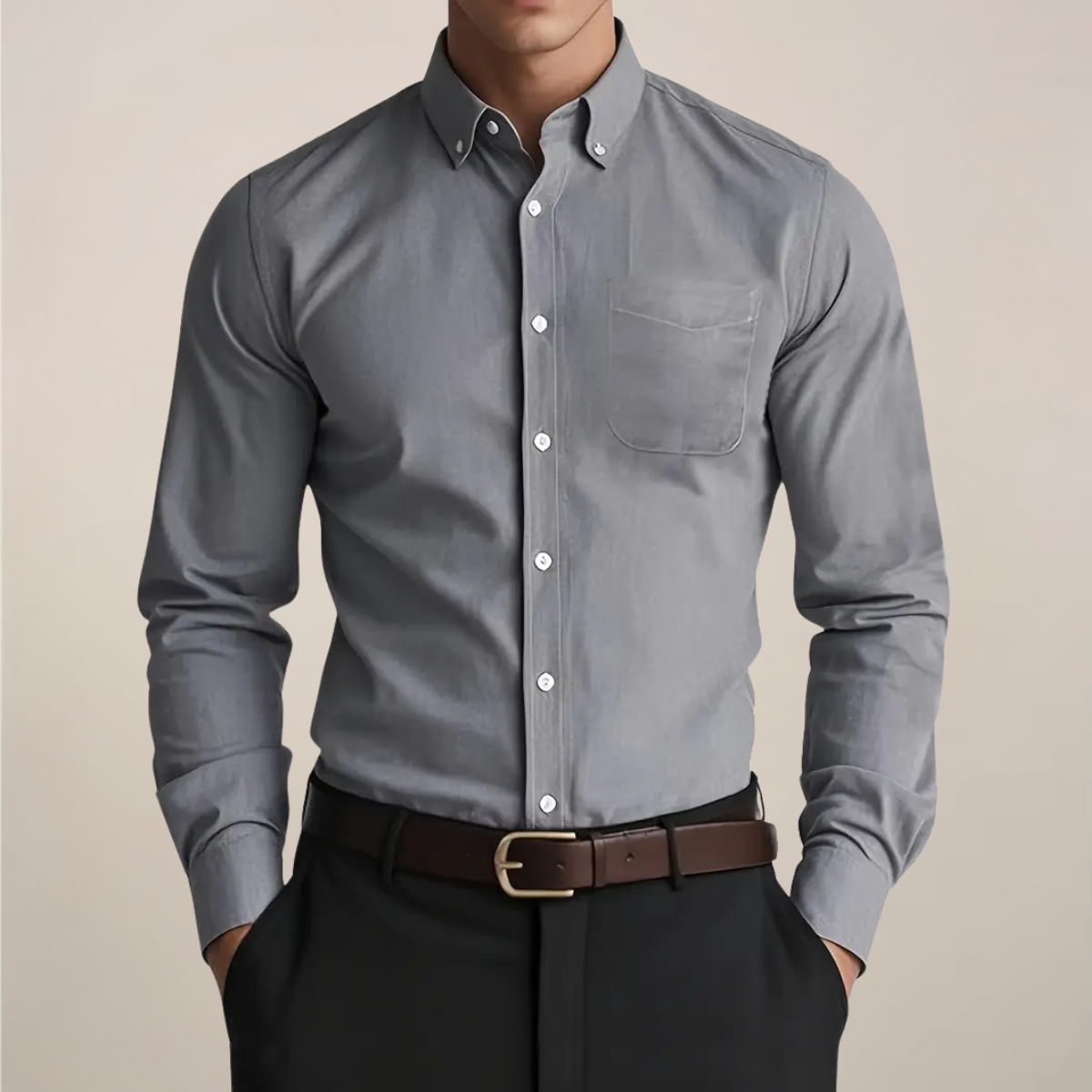 Herren Button-Down Hemd Slim Fit mit Brusttasche – Langarm Business & Freizeithemd