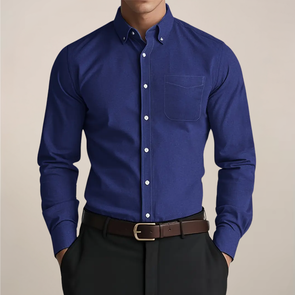 Herren Button-Down Hemd Slim Fit mit Brusttasche – Langarm Business & Freizeithemd