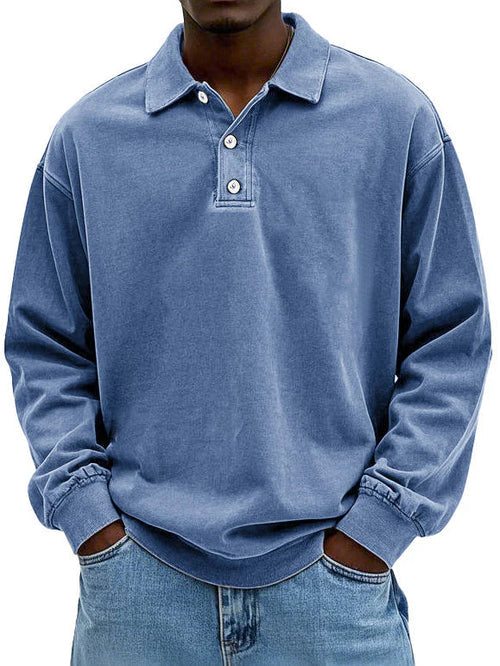 Herren Polo Sweatshirt Oversize im Vintage Washed Look