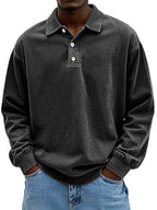 Herren Polo Sweatshirt Oversize im Vintage Washed Look