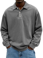 Herren Polo Sweatshirt Oversize im Vintage Washed Look