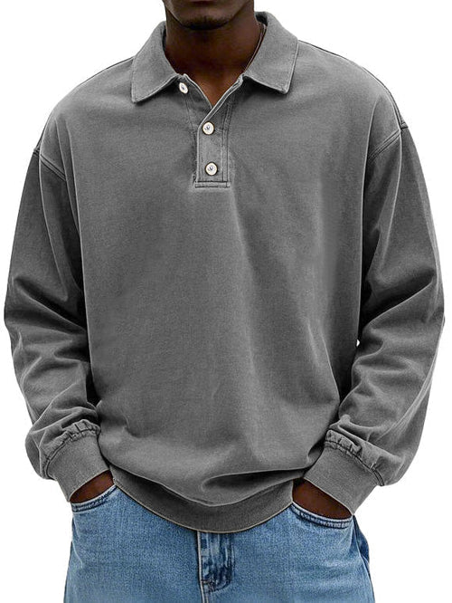 Herren Polo Sweatshirt Oversize im Vintage Washed Look