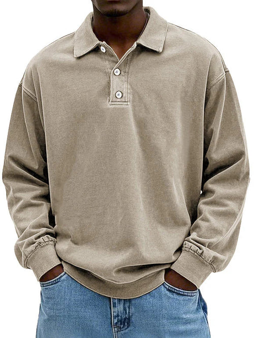 Herren Polo Sweatshirt Oversize im Vintage Washed Look