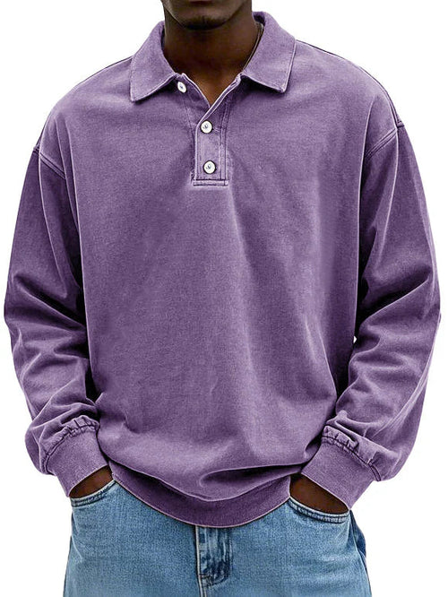 Herren Polo Sweatshirt Oversize im Vintage Washed Look