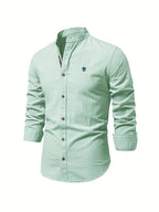 Herren Freizeithemd mit Stehkragen – Slim Fit Hemd mit Kontrastdetails