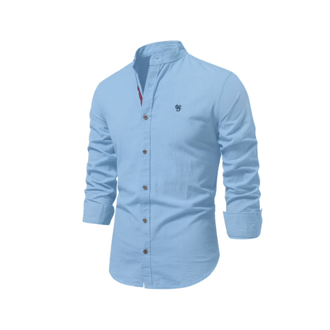 Herren Freizeithemd mit Stehkragen – Slim Fit Hemd mit Kontrastdetails