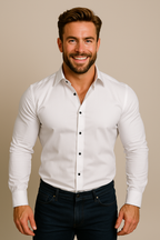 Herren Langarmhemd Slim Fit tailliert mit Brusttasche – Business & Freizeithemd