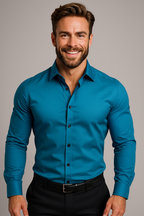 Herren Langarmhemd Slim Fit tailliert mit Brusttasche – Business & Freizeithemd