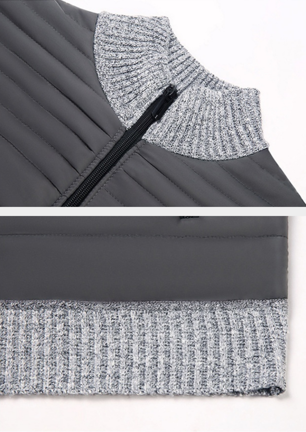 Herren Hybrid-Steppjacke mit Strickrücken und Strickärmeln – Übergangsjacke mit Stehkragen, Herbst Winter
