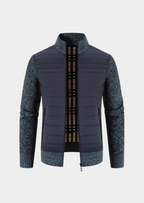 Herren Hybrid-Steppjacke mit Strickrücken und Strickärmeln – Übergangsjacke mit Stehkragen, Herbst Winter