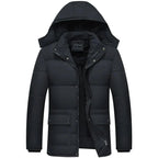 Herren Winterparka schwarz mit Fleecefutter und Kapuze – warme Steppjacke gefüttert