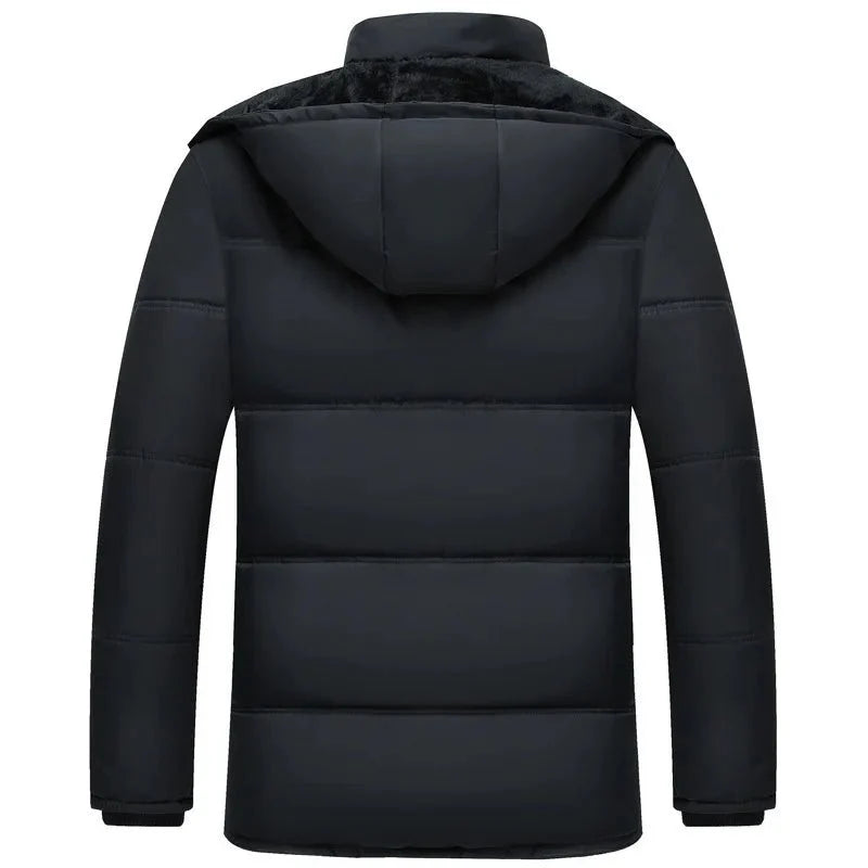 Herren Winterparka schwarz mit Fleecefutter und Kapuze – warme Steppjacke gefüttert