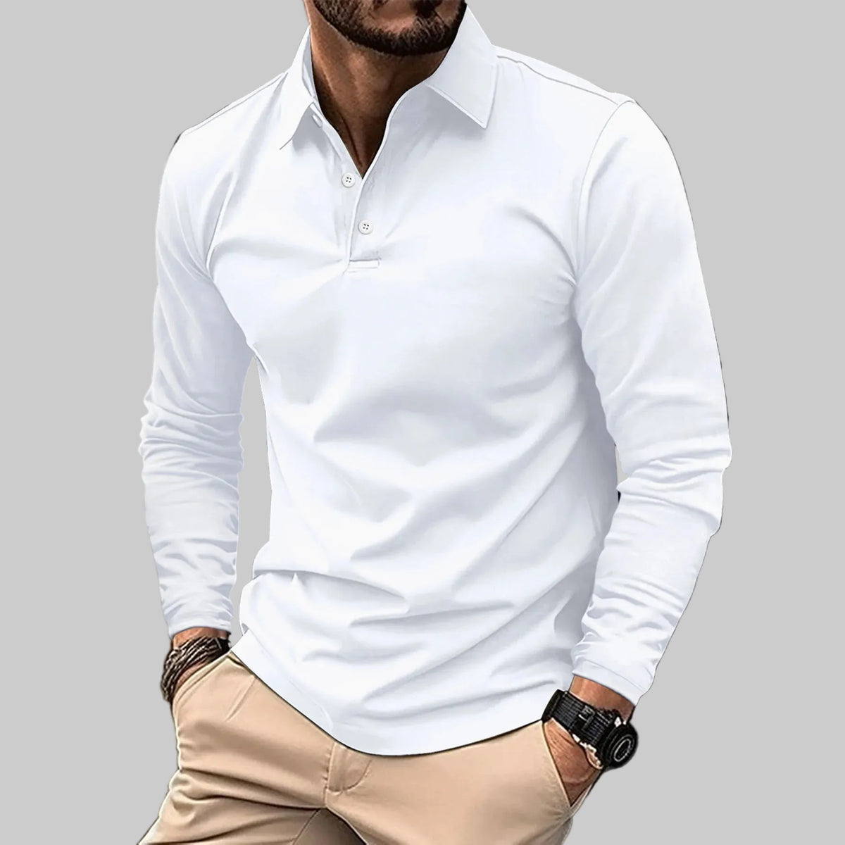Herren Langarm Poloshirt Slim Fit – klassisches Basic Polo