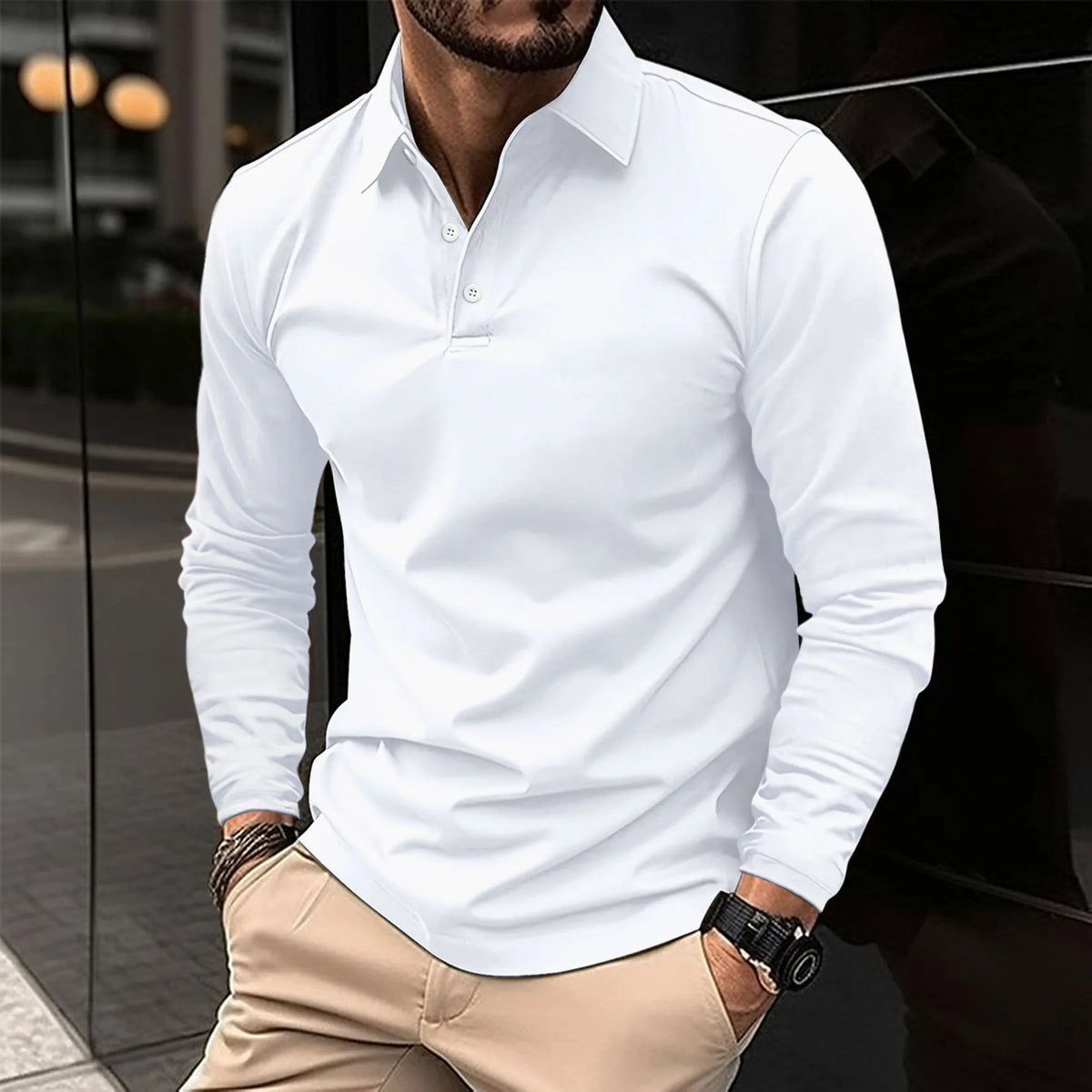 Herren Langarm Poloshirt Slim Fit – klassisches Basic Polo