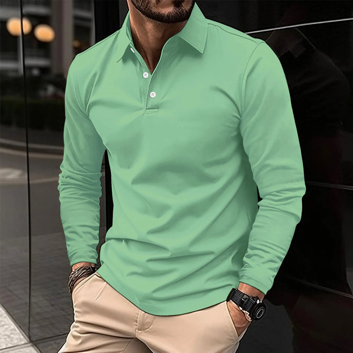 Herren Langarm Poloshirt Slim Fit – klassisches Basic Polo