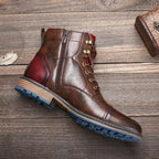 Herren Leder-Schnürstiefel mit Oxford-Design und seitlichem Reißverschluss