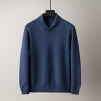 Herren Pullover mit Schalkragen, langen Ärmeln und Knopf am Kragen