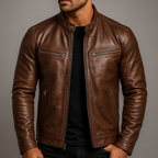 Herren Bikerjacke in Lederoptik – Slim Fit Übergangsjacke mit Stehkragen