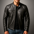 Herren Bikerjacke in Lederoptik – Slim Fit Übergangsjacke mit Stehkragen