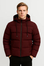 Herren Steppjacke mit Kapuze – Warme Pufferjacke mit Reißverschluss, Winter