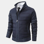 Herren Hybrid Steppjacke mit Strickärmeln, Stehkragen und Reißverschluss