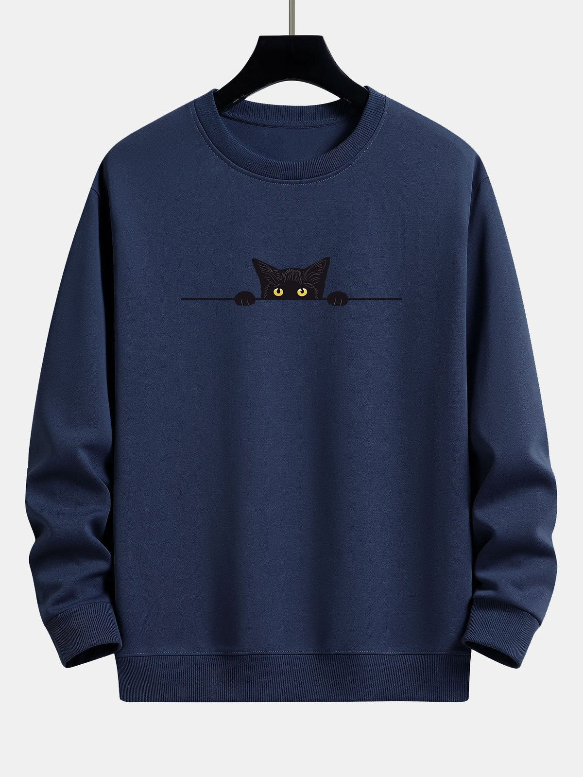 Herren Sweatshirt mit Rundhalsausschnitt und Katzenmotiv