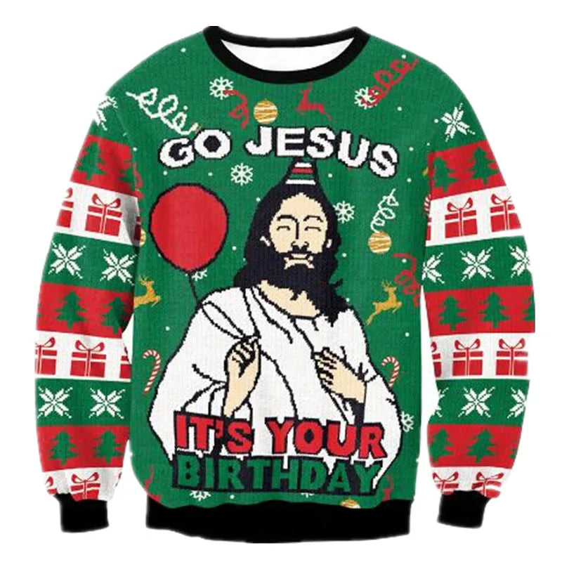 Unisex Ugly Christmas Sweater – Lustiger Weihnachtspullover mit Motiv, Rundhals