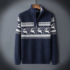 Herren Norweger Weihnachtspullover mit Rentier – Troyer Strickpullover mit Halbreißverschluss, Winter