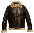 Herren Fliegerjacke Braun mit Teddyfell – Lammleder Winterjacke mit Pelzkragen