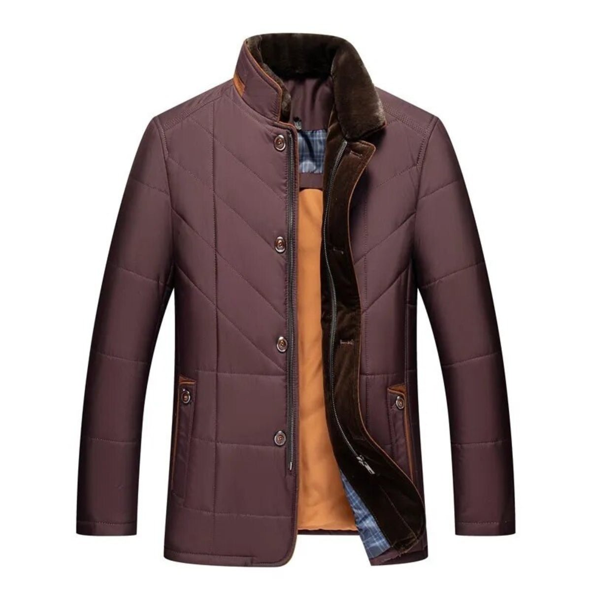 Herren Winter Steppjacke tailliert mit Kunstfellkragen – elegante Winterjacke mit Stehkragen