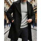Herren Wollmischmantel mit breitem Revers, 4-Knopf-Verschluss und Pattentaschen