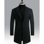 Herren Wollmischmantel mit breitem Revers, 4-Knopf-Verschluss und Pattentaschen