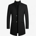 Herren Winter Wollmantel knielang mit Stehkragen und Pattentaschen