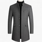 Herren Winter Wollmantel knielang mit Stehkragen und Pattentaschen