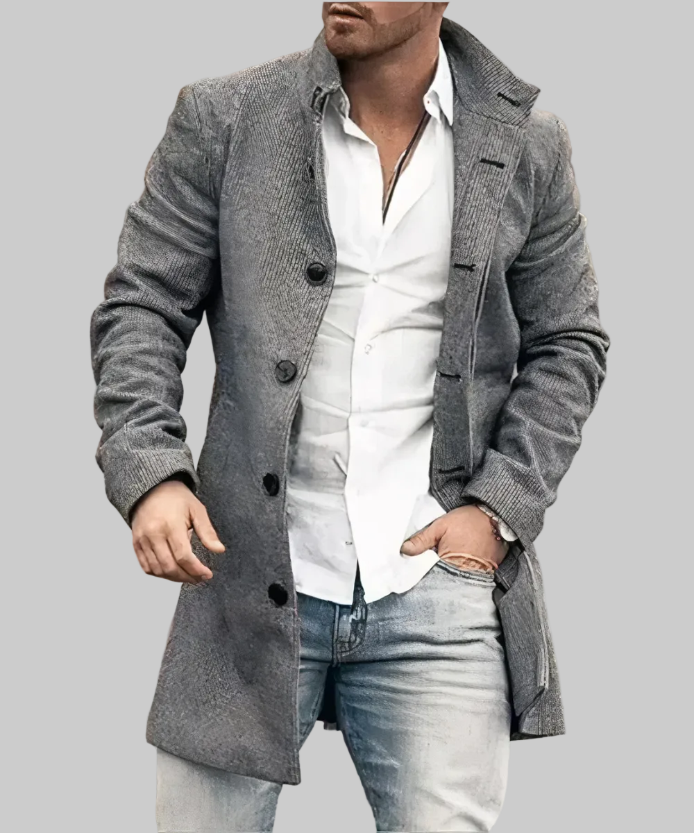 Herren Kurzmantel mit Reverskragen – Wollmantel-Optik mit Karo- & Patchwork-Muster