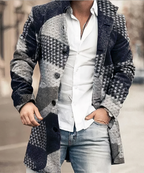 Herren Kurzmantel mit Reverskragen – Wollmantel-Optik mit Karo- & Patchwork-Muster
