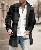 Herren Kurzmantel mit Reverskragen – Wollmantel-Optik mit Karo- & Patchwork-Muster