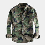 Herren Camo Hemd Military Style mit zwei Brusttaschen – Langarm Hemdjacke