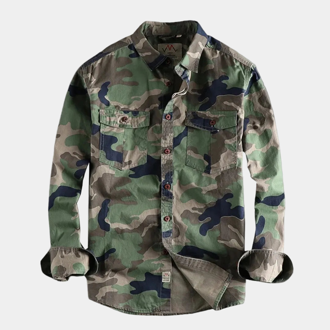 Herren Camo Hemd Military Style mit zwei Brusttaschen – Langarm Hemdjacke