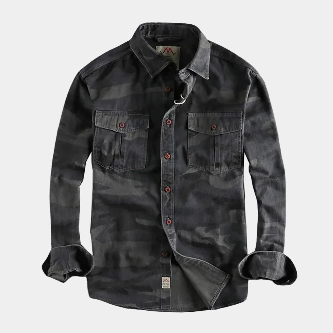 Herren Camo Hemd Military Style mit zwei Brusttaschen – Langarm Hemdjacke