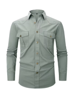 Herren Utility Hemd Slim Fit mit zwei Pattentaschen – Langarm Cargohemd