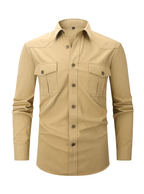 Herren Utility Hemd Slim Fit mit zwei Pattentaschen – Langarm Cargohemd