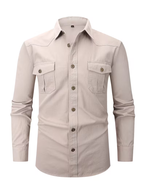 Herren Utility Hemd Slim Fit mit zwei Pattentaschen – Langarm Cargohemd