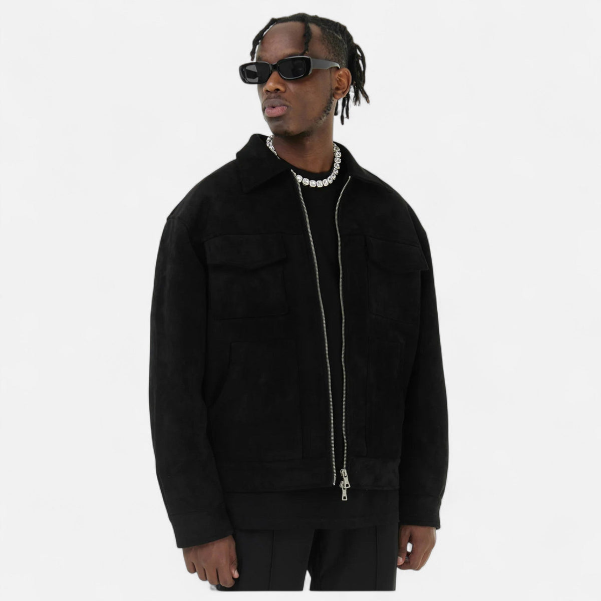 Herren Suede Jacke Oversize in Wildlederoptik – Übergangsjacke mit Pattentaschen