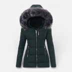 Damen Winter Steppjacke mit Kapuze und Kunstfellkragen