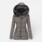 Damen Winter Steppjacke mit Kapuze und Kunstfellkragen